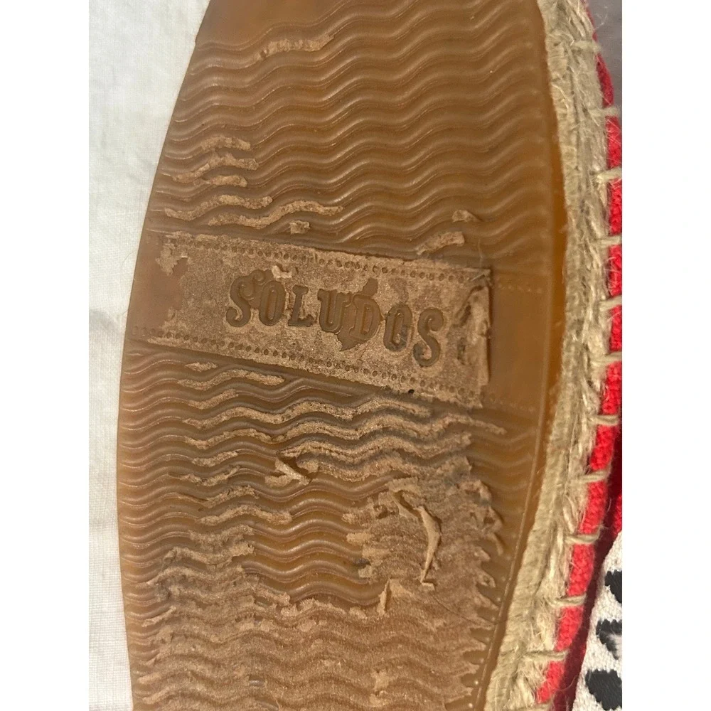 Soludos Red Canvas Pom Pom Tassel Espadrille Mules Womens Size 7 Boho Summer